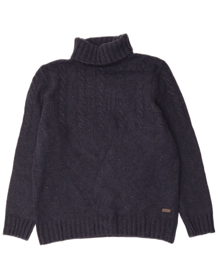 Pulover Barbour pentru bărbați cu gât rulat, mare, lână bleumarin