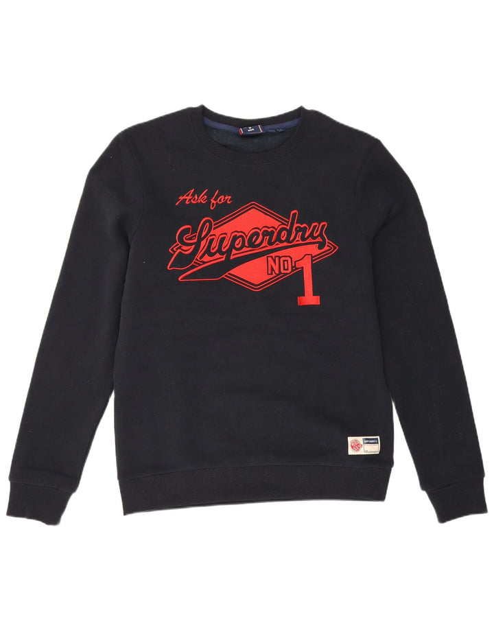 Hanorac grafic pentru bărbați Superdry Pulover mediu din bumbac bleumarin