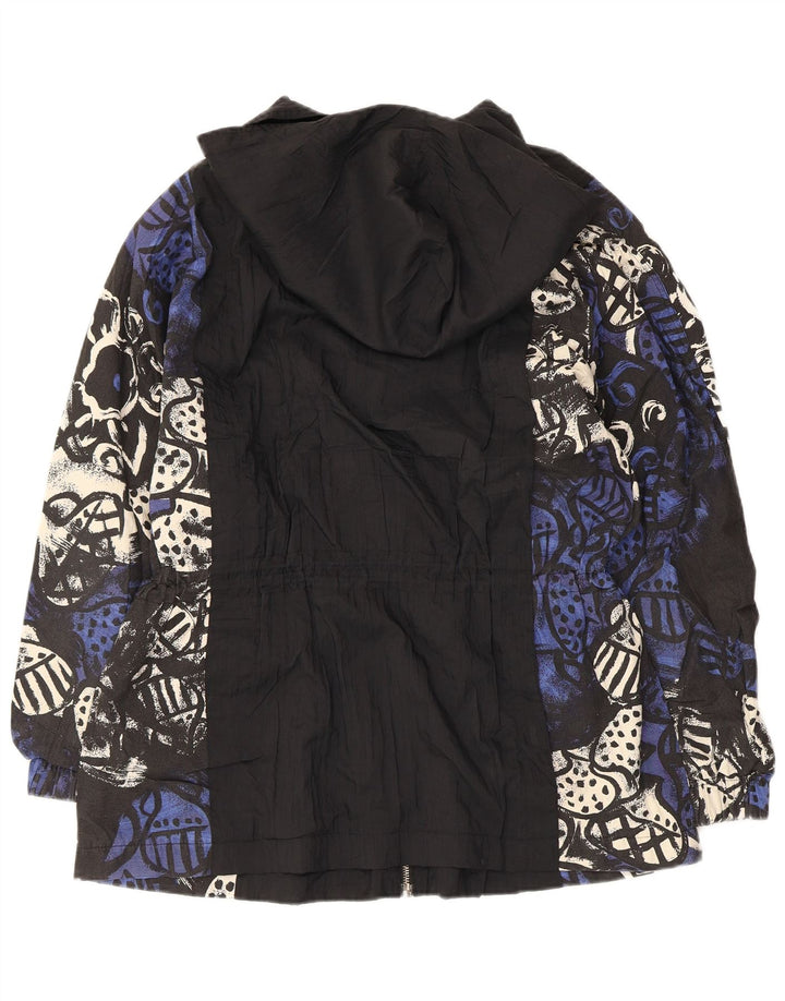 Jachetă parka cu glugă vintage pentru femei cu model abstract EU 38 mediu negru