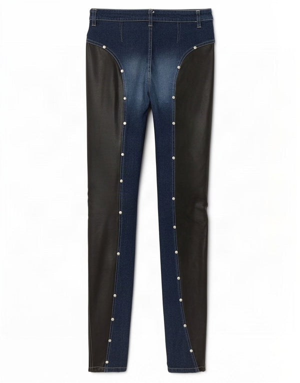 Blugi de damă vintage skinny mici W26 L31 bleumarin din bumbac color bloc