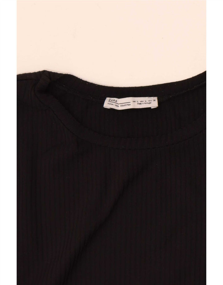 Crop Top pentru femei Zara cu mânecă lungă UK 14 mare negru