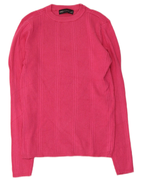 Marks & Spencer Womens Crew Neck Jumper Sweater UK 10 Small Pink Viscose