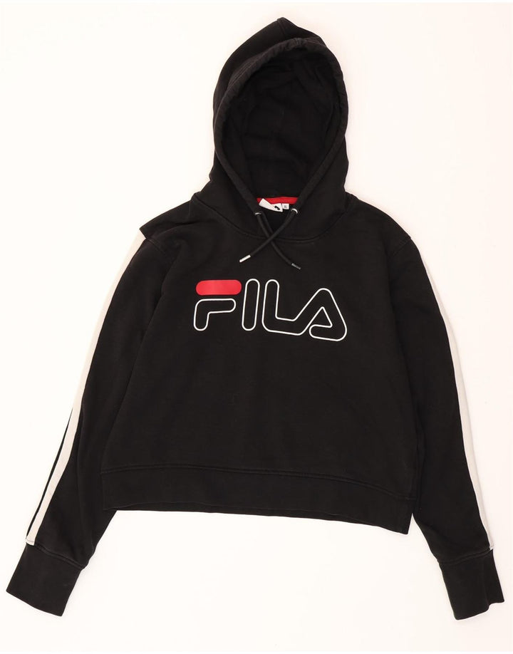 Pulover pentru femei FILA Crop Graphic Hoodie UK 18 XL, bumbac color bloc negru
