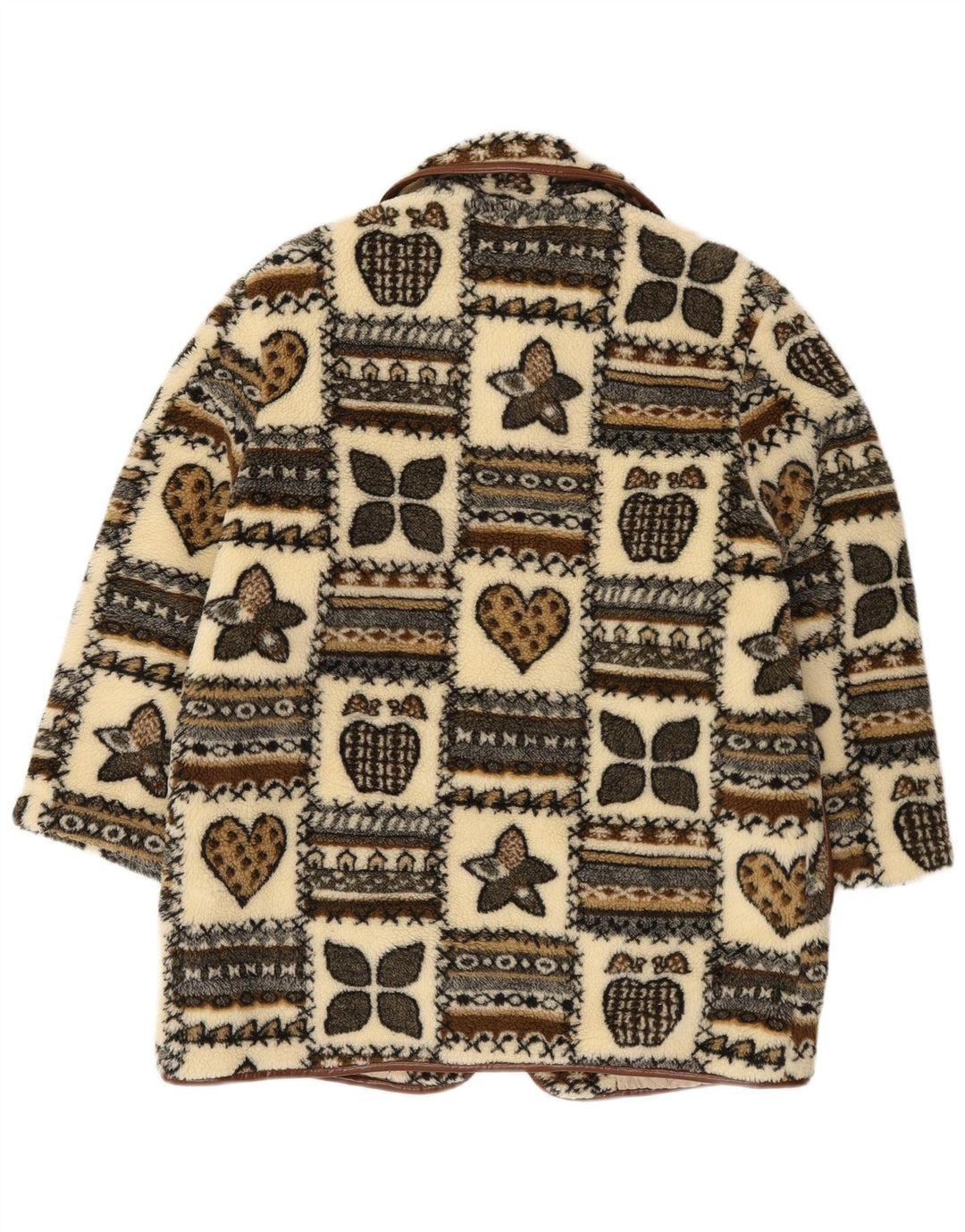Manson vintage din lână cu grafică pentru femei UK 14 mare, bej, patchwork