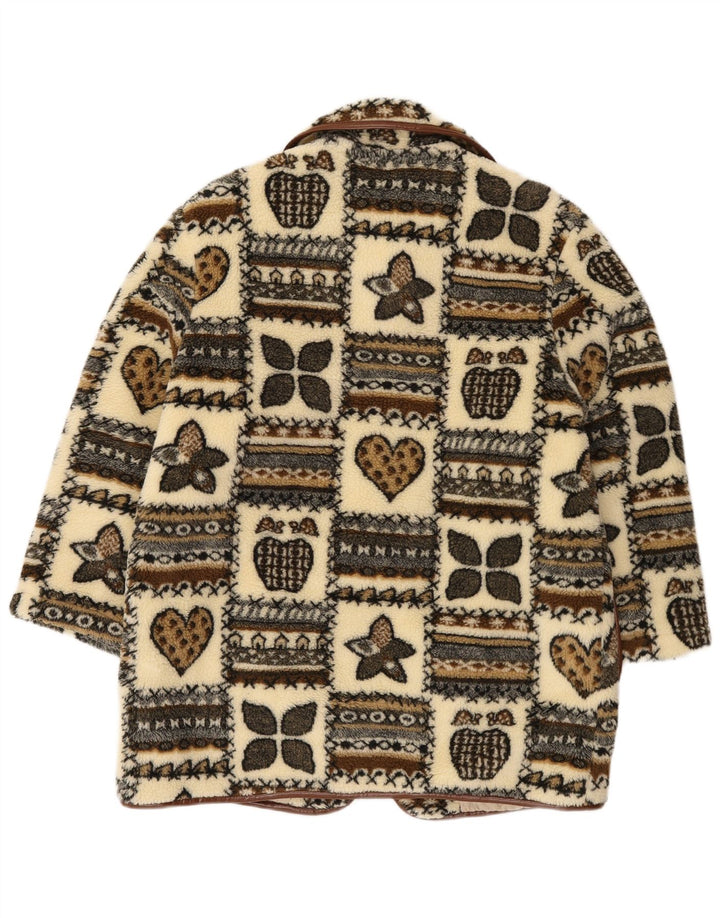 Manson vintage din lână cu grafică pentru femei UK 14 mare, bej, patchwork