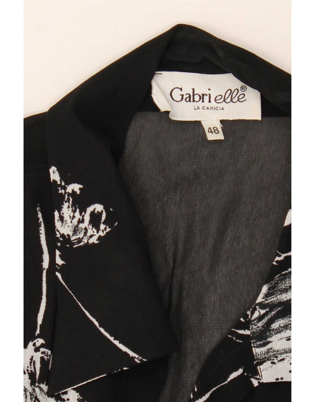 Bluză cămașă cu mânecă jumătățită cu model abstract pentru femei vintage IT 48 XL negru