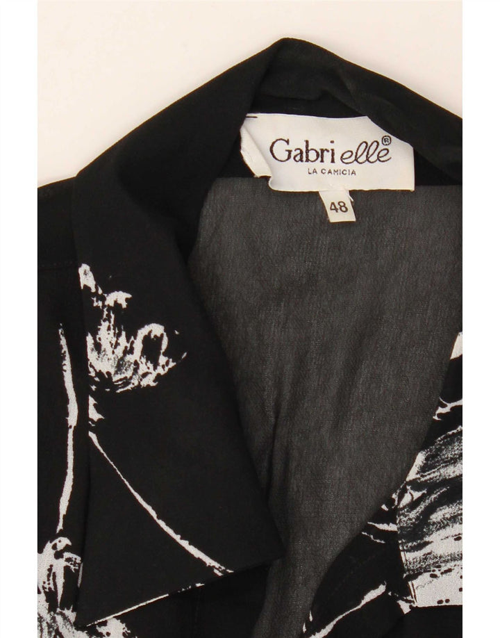 Bluză cămașă cu mânecă jumătățită cu model abstract pentru femei vintage IT 48 XL negru