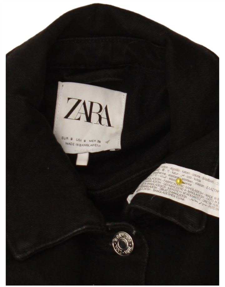 Jachetă de denim crop ZARA pentru femei UK 10, bumbac negru mic