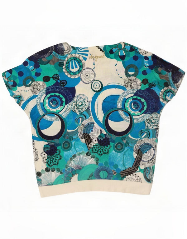 Desigual Womens Graphic T-Shirt Top UK 14 Medium White Geometric Viscose