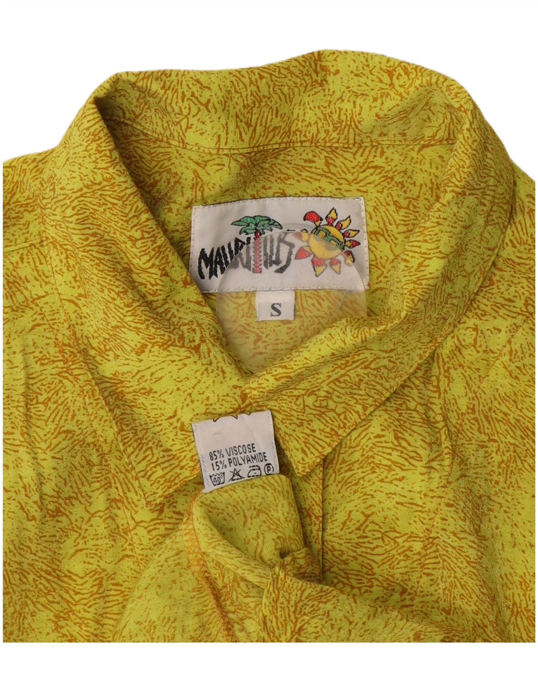 Bluză de cămașă vintage supradimensionată pentru femei cu model abstract UK 10 Mic galben