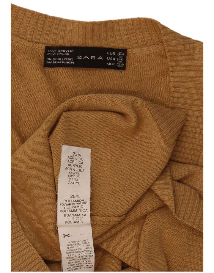 Pulover pentru femei cu decolteu în V Zara UK 12 Medium Bej Acrilic