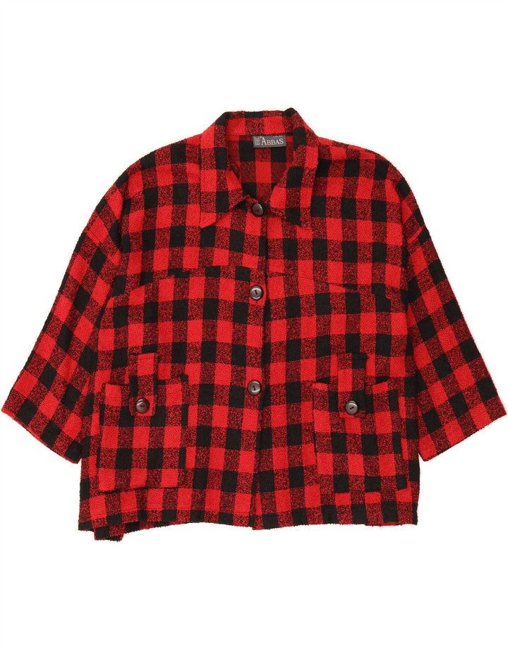 MARC ABBAS Womens 3/4 Sleeve Bomber Jacket One Size Red Gingham Polyester Vintage Marc Abbas and Second-Hand Marc Abbas from Messina Hembry 