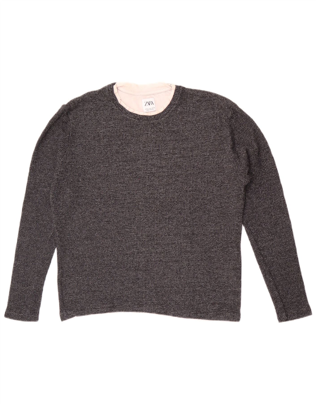Pulover pentru damă Zara, cu gât roșu, bumbac, gri mediu, UK 14