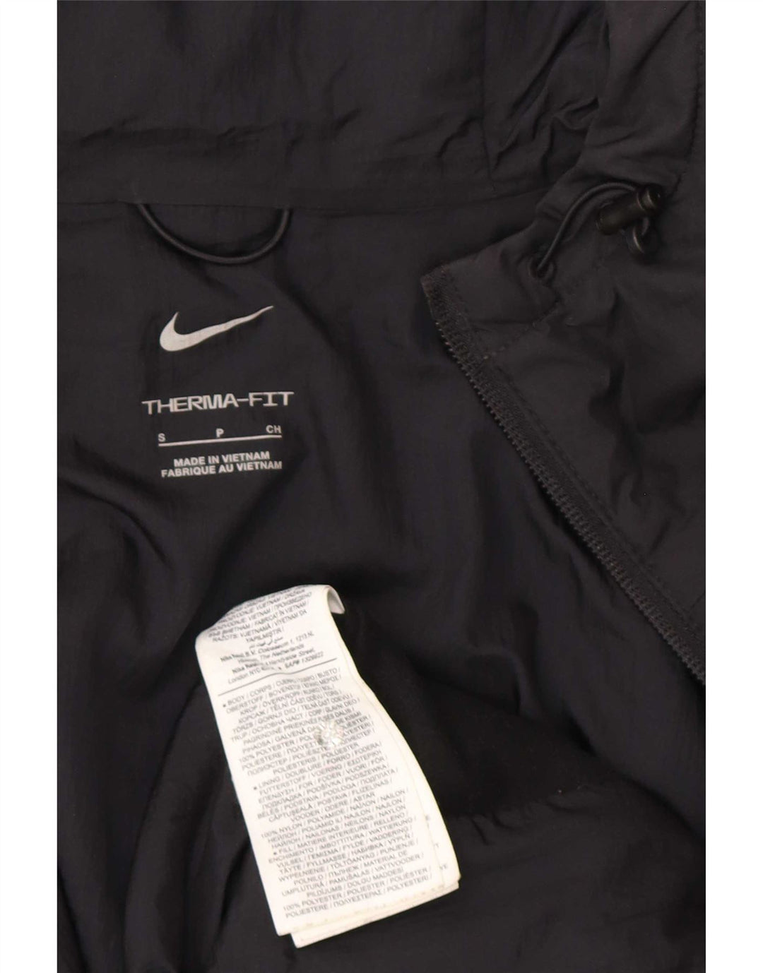 Jachetă de trening cu glugă Nike Therma-Fit pentru bărbați, poliester negru mic