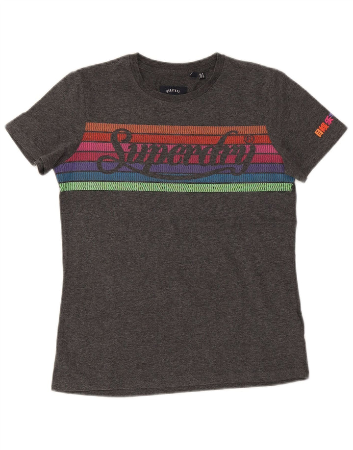 SUPERDRY Tricou cu grafic Heritage pentru femei Top UK 8 Small Grey Bumbac