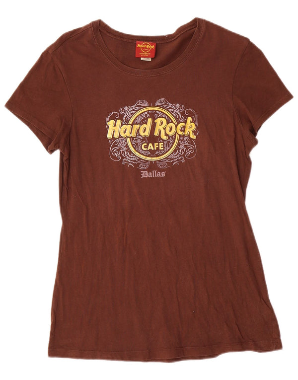 Hard Rock Cafe Tricou grafic Dallas pentru femei Top UK 14 Mare bumbac maro