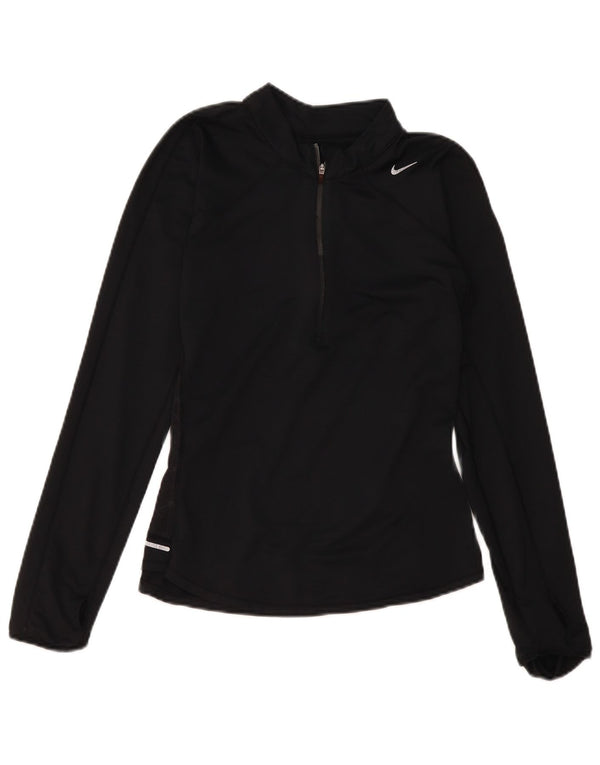 Top de trening Nike Womens Dri Fit Zip Neck Pullover UK 12 Medium Black