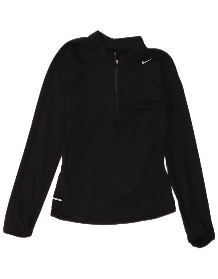 Top de trening Nike Womens Dri Fit Zip Neck Pullover UK 12 Medium Black