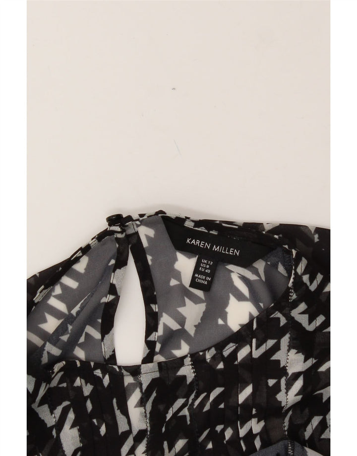 KAREN MILLEN Womens Blouse Top UK 12 Medium  Black Houndstooth Vintage Karen Millen and Second-Hand Karen Millen from Messina Hembry 