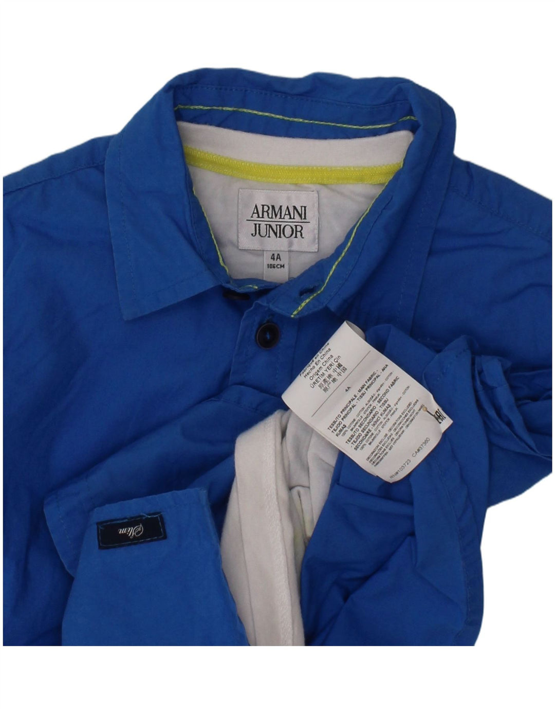 ARMANI Boys Slim Short Sleeve Shirt 3-4 Years Blue Cotton