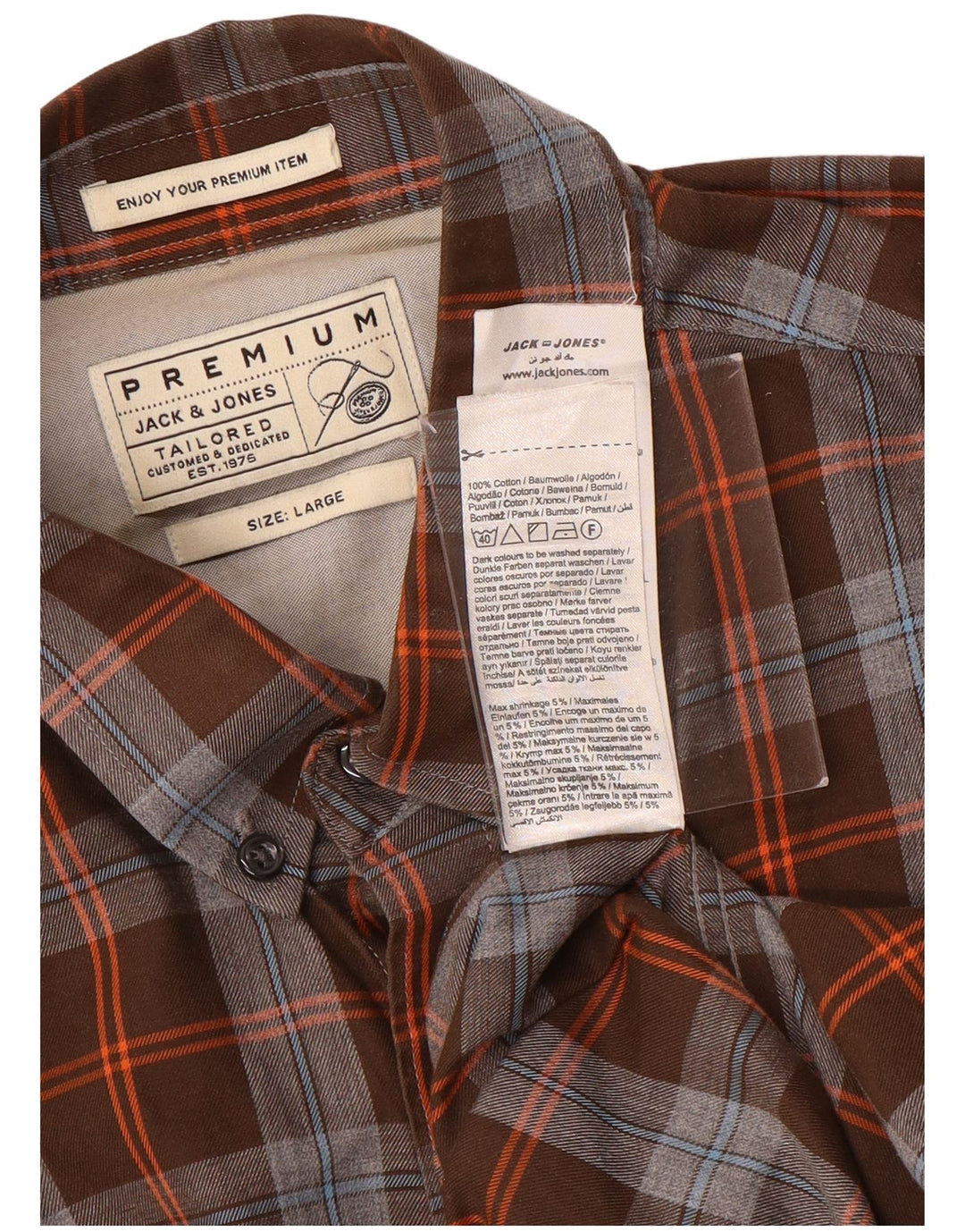 Cămașă croită pentru bărbați Jack & Jones, bumbac mare cu carouri maro