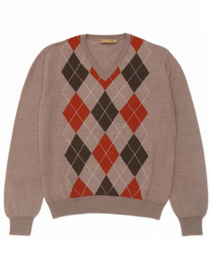 Pulover pentru bărbați Conbipel, cu decolteu în V, XL, gri Argyle/Lână diamant
