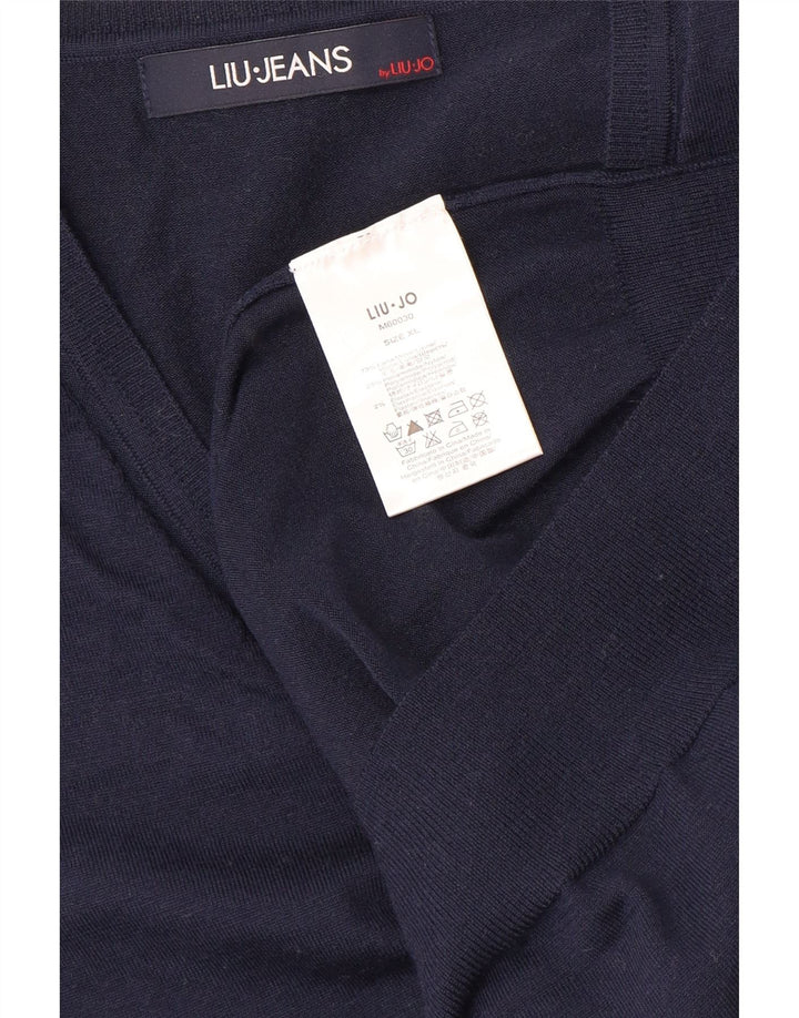 Pulover de damă LIU JO cu decolteu în V UK 18 XL Lână bleumarin
