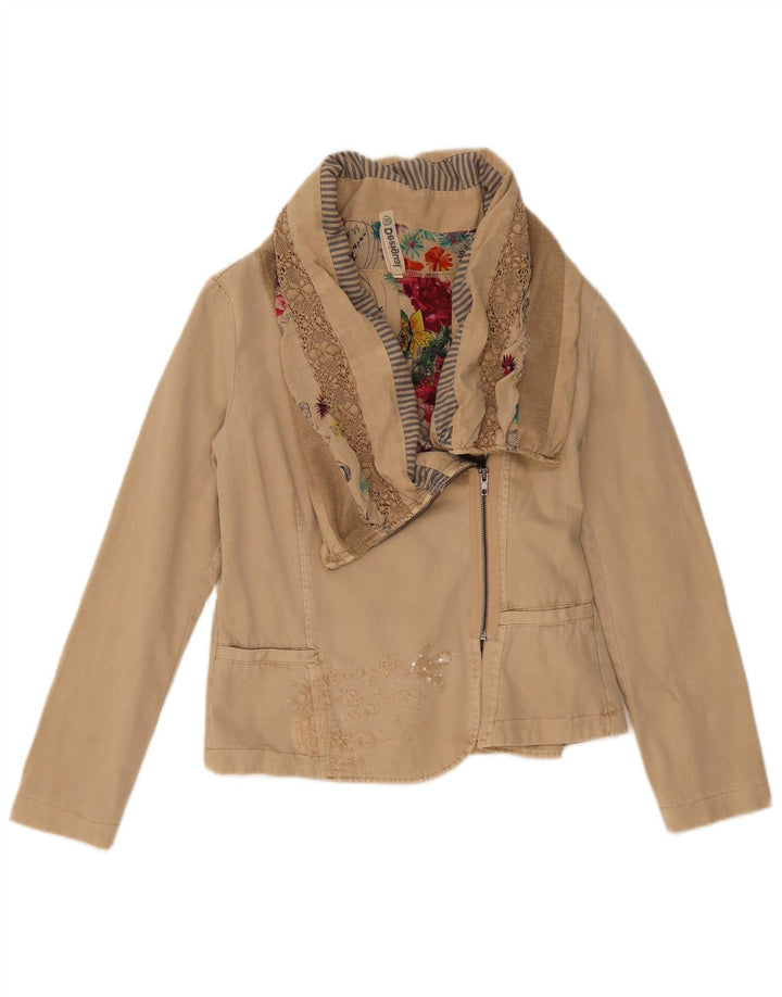 Jachetă Bomber Crop Desigual pentru femei EU 36, bumbac color bloc, bej mic