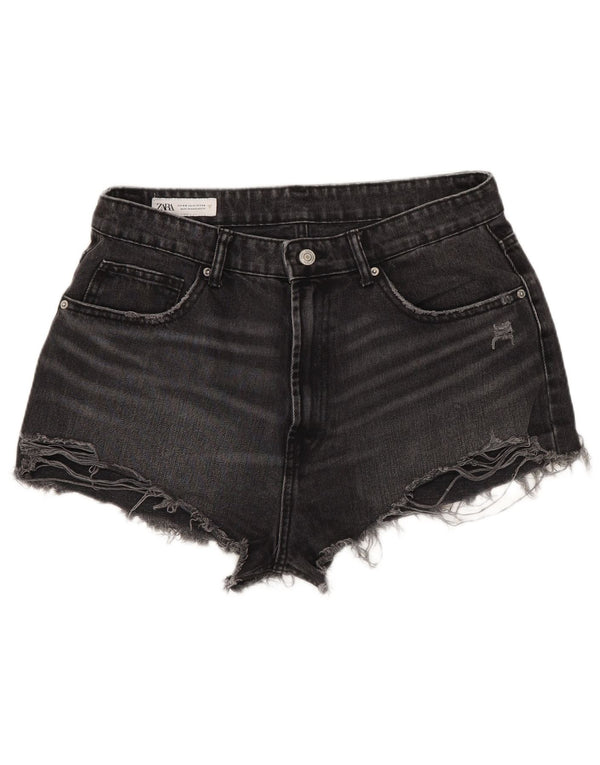 Zara Womens Denim Distressed Hot Pants EU 44 XL W34 Grey Cotton