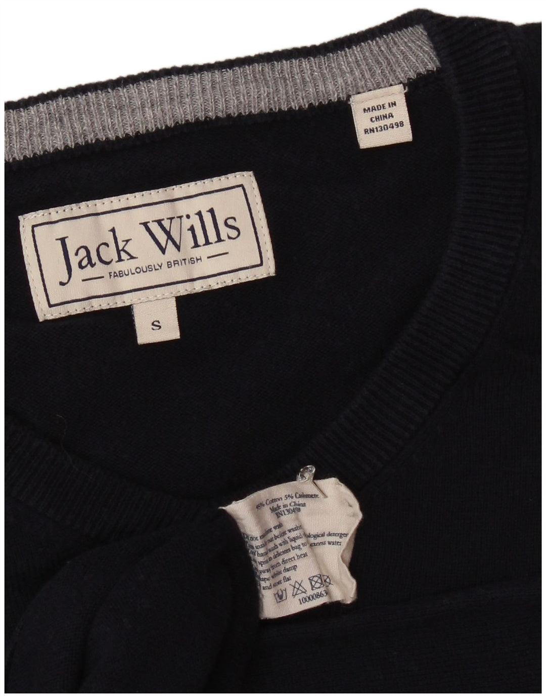JACK WILLS Pulover cu decolteu în V pentru bărbați, bumbac mic, albastru bleumarin