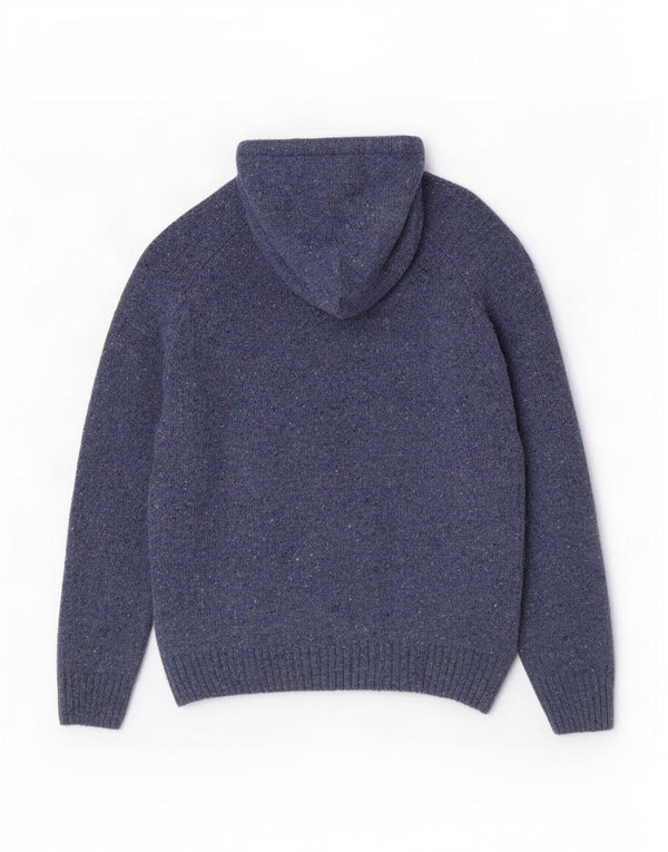 Pulover pentru femei Aran cu glugă, cu o formă lejeră, UK 14 Medium Blue Peteted