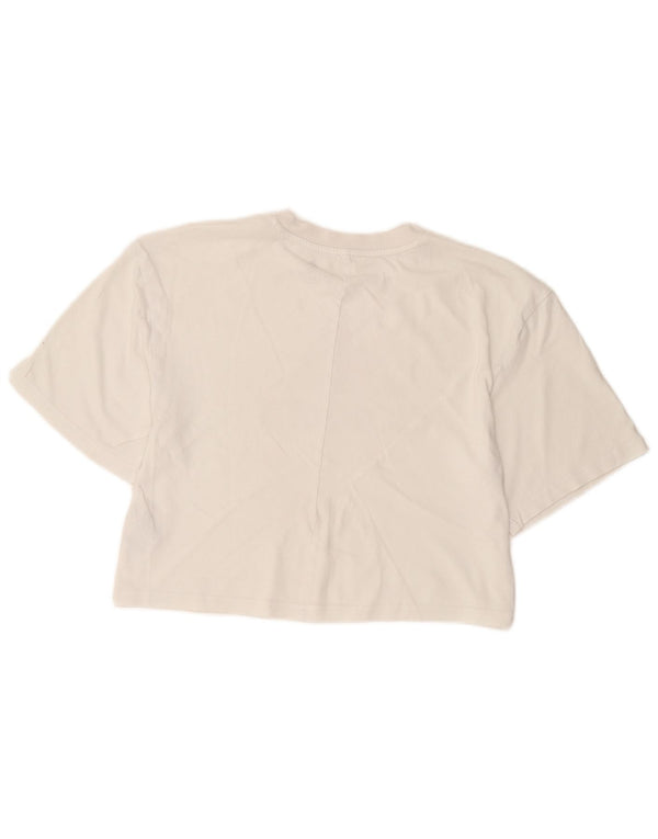 Tricou crop grafic Adidas pentru femei Top UK 6 XS Bumbac alb