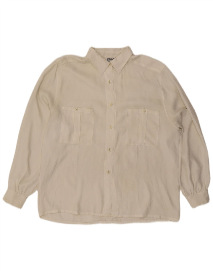 Cămașă vintage pentru femei UK 14 Poliester alb mediu