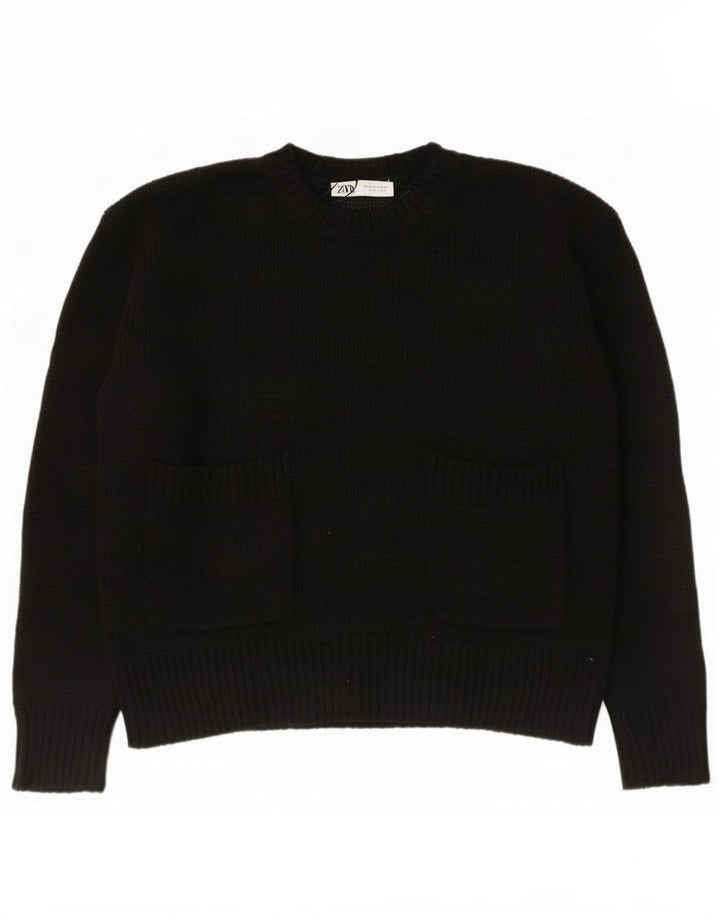 Pulover supradimensionat pentru femei Zara, cu gât crew, UK 10, poliester negru mic