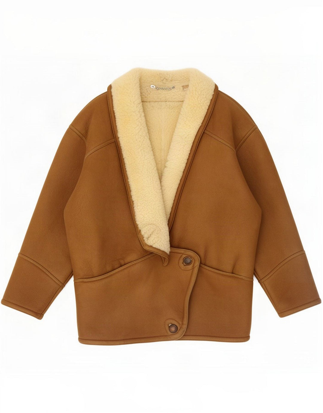 Vintage Womens Oversized Shearling Jacket UK 14 Medium Brown Colorblock