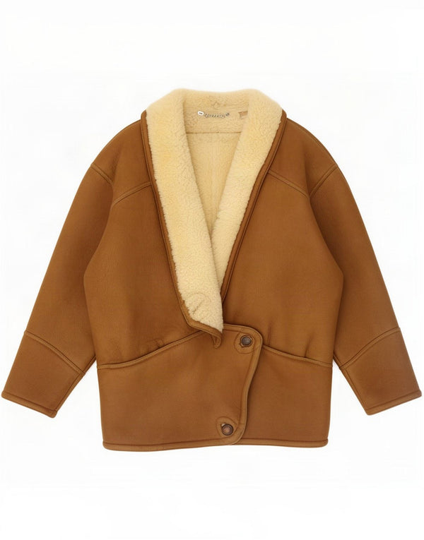 Vintage Womens Oversized Shearling Jacket UK 14 Medium Brown Colorblock
