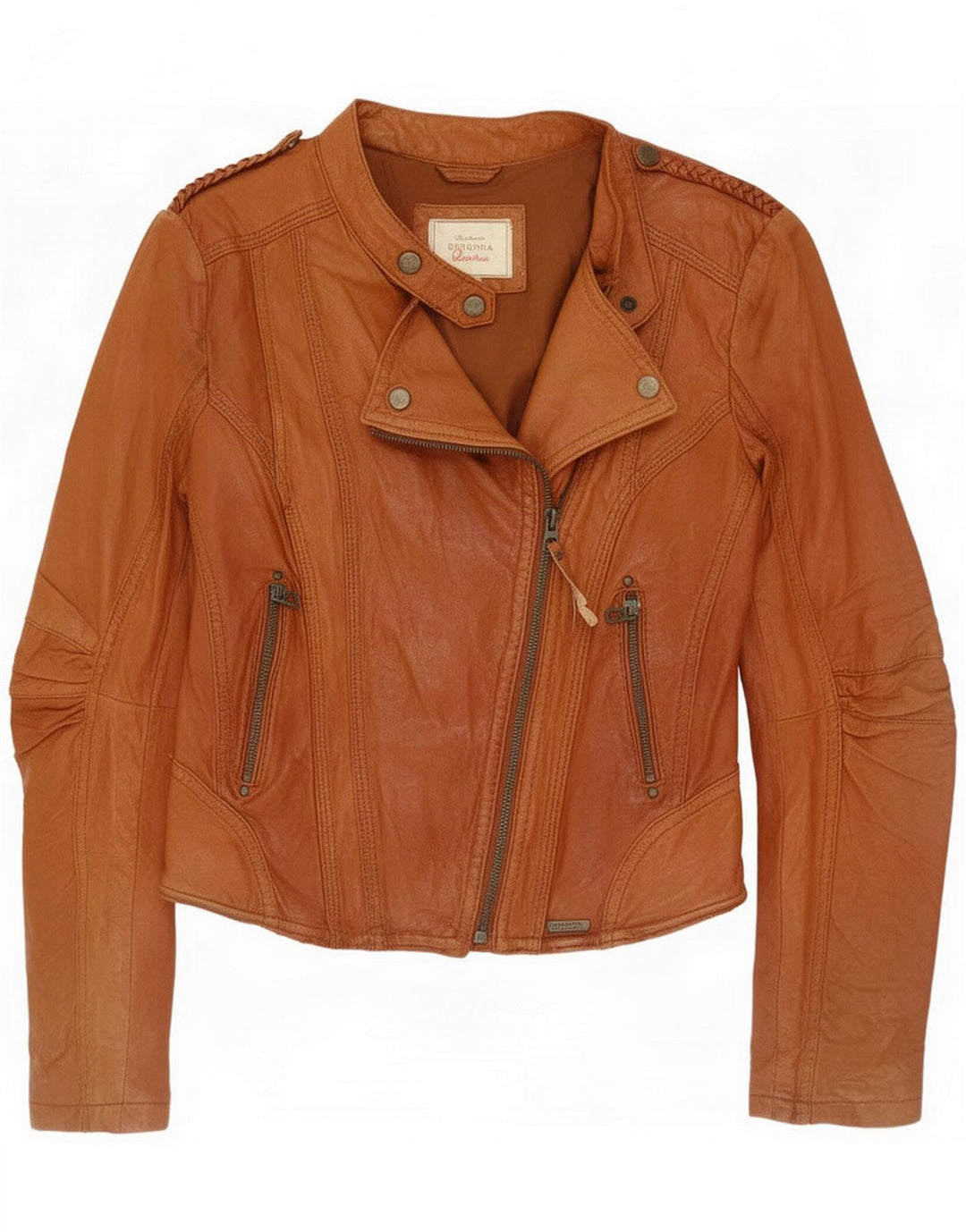 Jachetă Biker din piele pentru femei Bershka UK 10 Maro mic