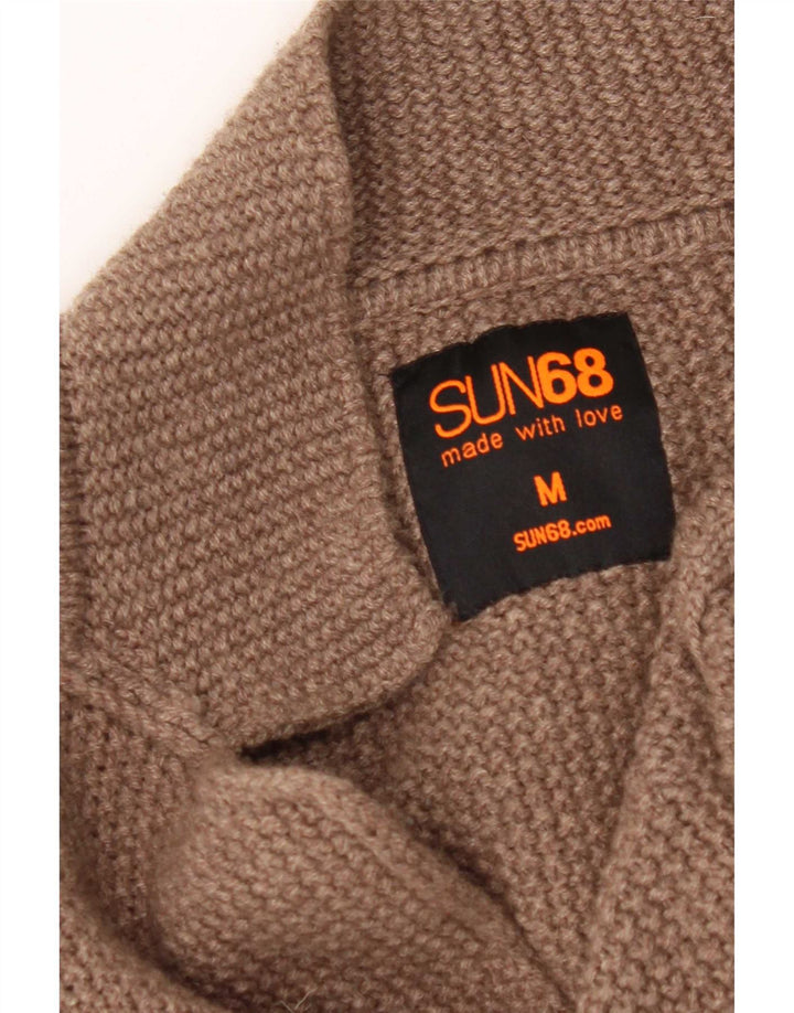 Sun68 Pulover Cardigan Bărbați Lână Maro Mediu