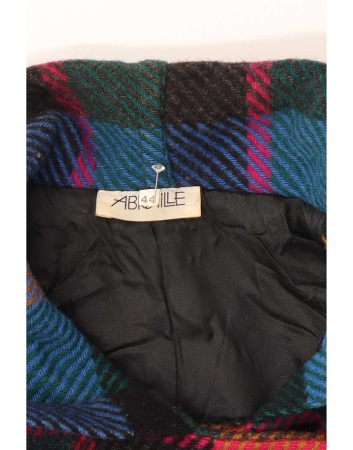 Palton de damă vintage cu glugă dublu piept EU 44 XL carouri multicolore