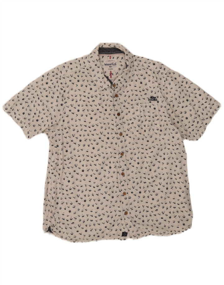 Cămașă cu mânecă scurtă pentru bărbați Weird Fish cu model abstract, bumbac alb 2XL