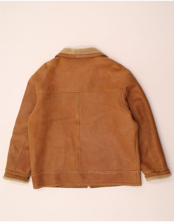 Jachetă din shearling pentru bărbați David Moore EU 50, maro mare, din shearling