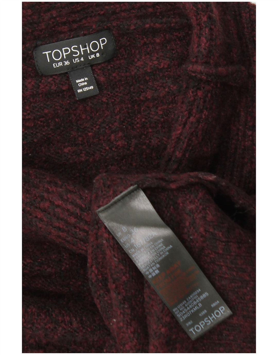TOPSHOP Pulover cu gât țestoasă pentru femei UK 8 Mic Burgundy Flecked