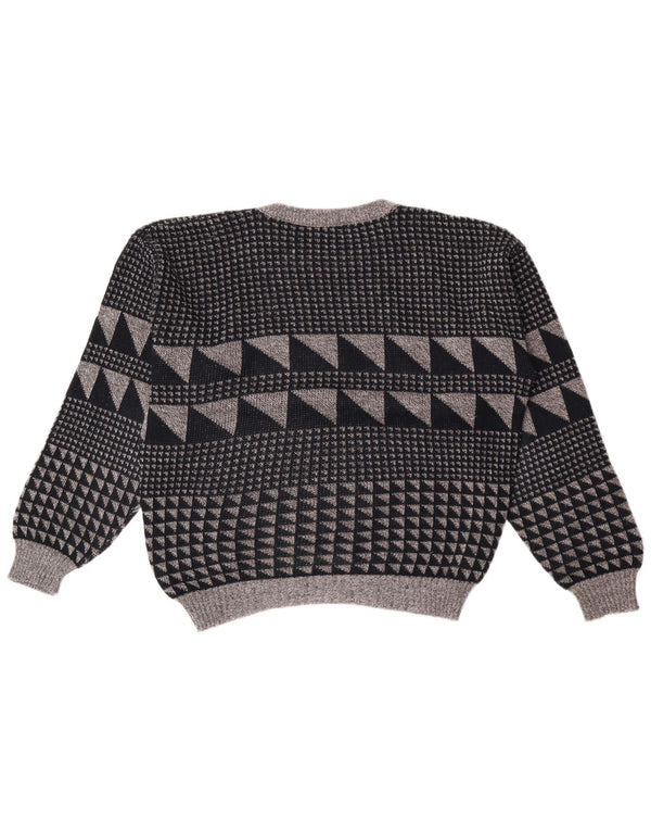 Pulover vintage pentru bărbați cu gâtul turnat, mare, gri, geometric