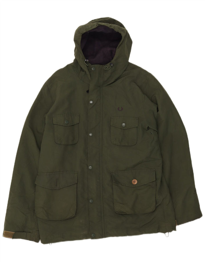 Jachetă de vânt cu glugă pentru bărbați Fred Perry UK 38 Nylon verde mediu