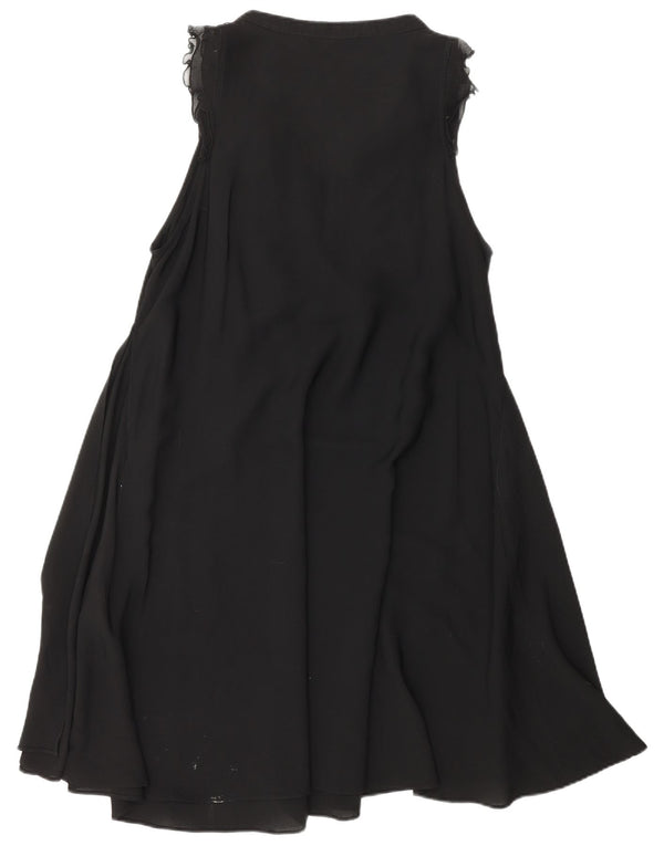 ZARA Womens Ruffle Front A-Line Dress UK 18 XL Black Polyester