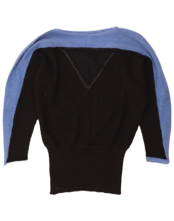 Pulover vintage pentru femei cu gât de barcă, UK 18 XL, negru, bloc de culoare