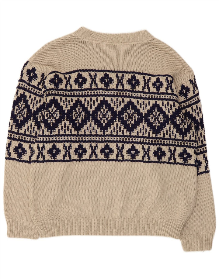 Pulover vintage pentru bărbați cu gâtul de barcă, mediu bej, Fair Isle