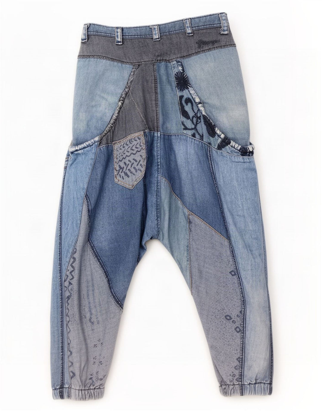Blugi Desigual pentru femei Harem Drop Crotch W30 L13 Blue Patchwork Bumbac