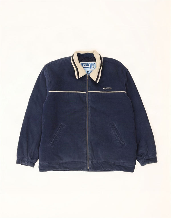 Jachetă pentru bărbați din velur cu grafică Fishbone UK 42 XL, bumbac color block, albastru bleumarin