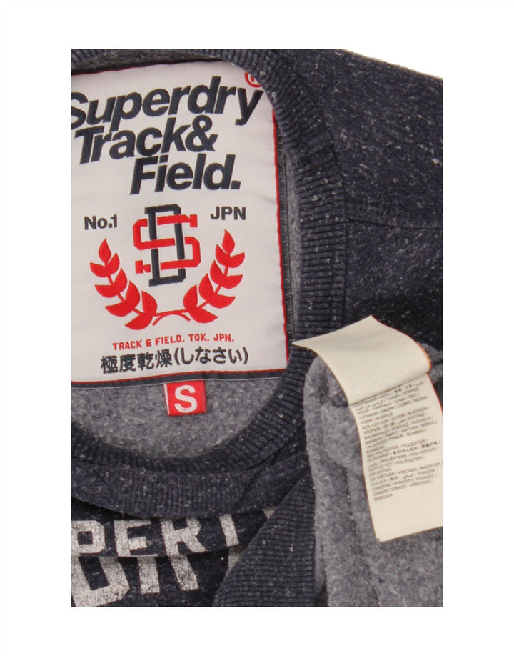 SUPERDRY Mens Graphic Sweatshirt Jumper Small Navy Blue Flecked Cotton Vintage Superdry and Second-Hand Superdry from Messina Hembry 
